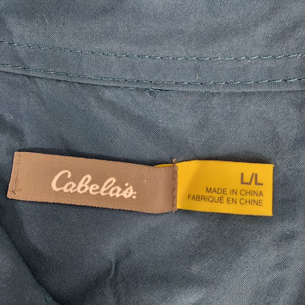 Cabelas Womens Shirt Button Up Fitted Long Roll Tab Sleeve Ruched Teal Outdoor L - Picture 8 of 9